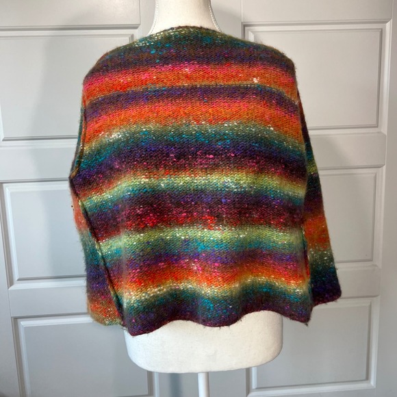 Handmade Knit Cardigan Sweater‎ Womens Small Multicolor Open Front Ruffle - Picture 7 of 8